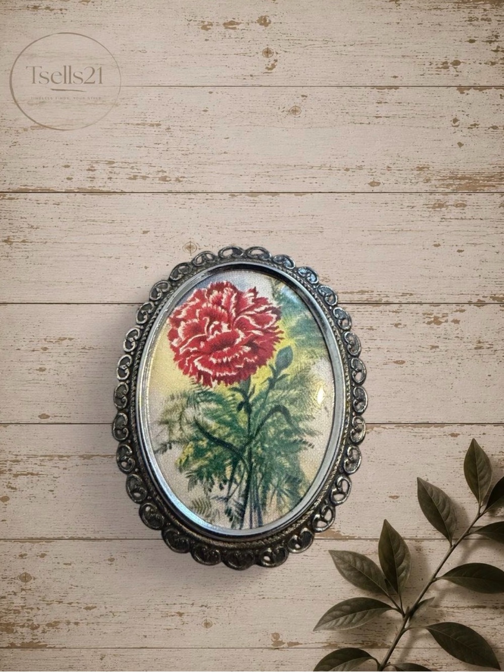 TLM Thomas L. Mott Vintage 1950s/1960s England Carnation Brooch Pin